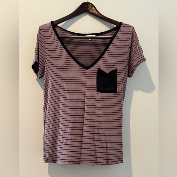 Charlotte Russe Black/Light Brown Striped V Neck Tee - Picture 2 of 7